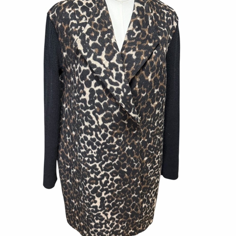 Kenneth Cole New York Cheetah Print Sweater Sleeve Coat Sz Lrg - Picture 1 of 11